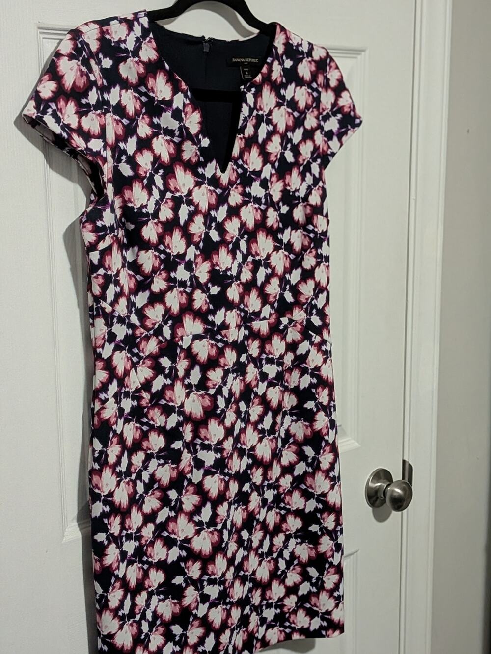 Banana Republic Floral Cap Sleeve Sheath Dress Pink Black White Petite 6P